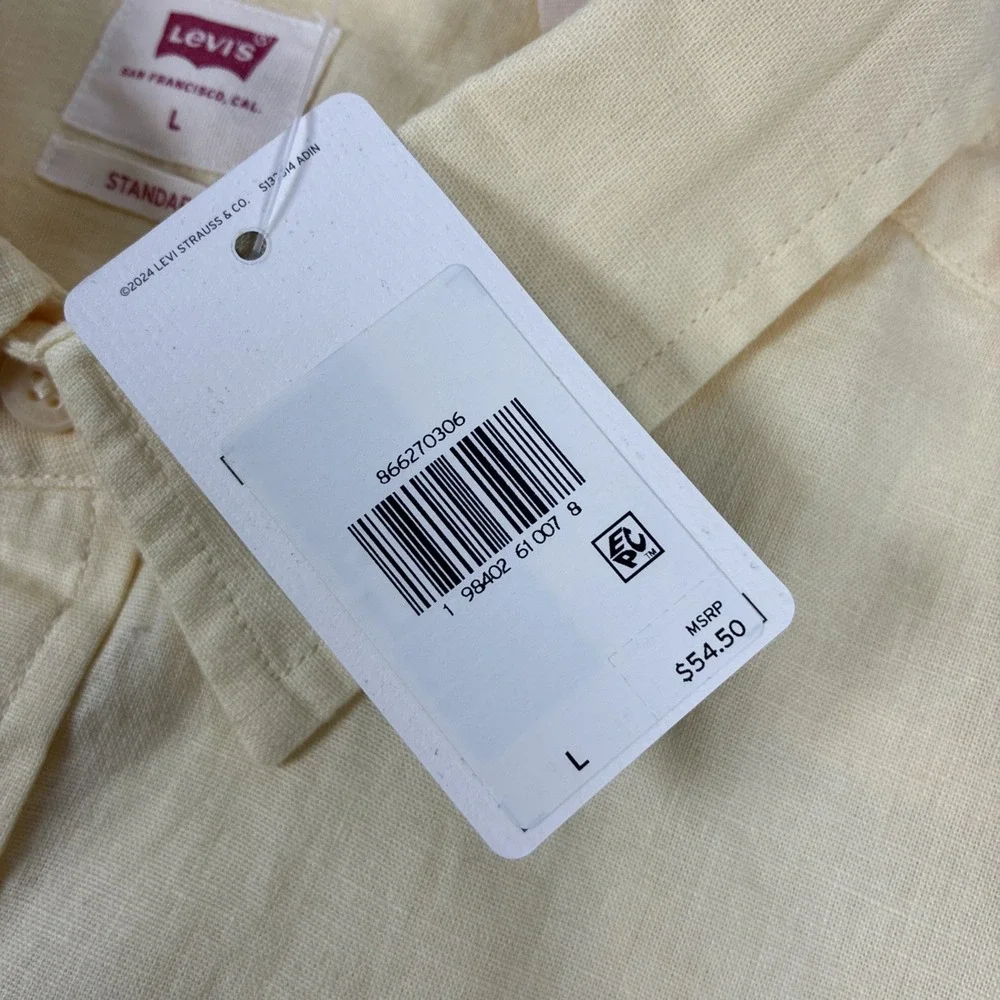 New Mens Levi's One Pocket Button Up Linen Blend Shirt Size Large Yellow NWT